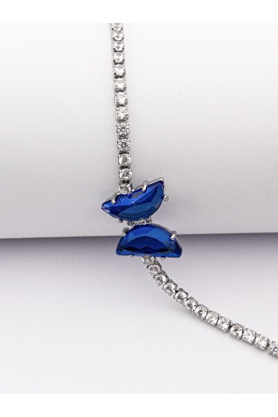 Siya Silver Butterfly Model Silver Colored Round Stone Waterway Women's Brace...