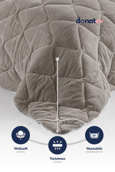 DONATEV Double Wellsoft Beige Quilt Set with Gift 195 X 215