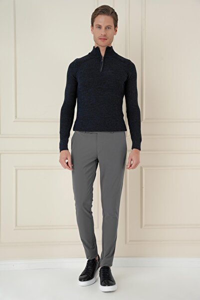 Efor Slim Fit Yan Cepli Düz Esnek Casual Füme Pantolon P 1144