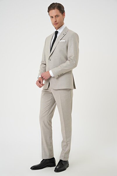 Efor Slim Fit Çift Yırtmaç Dokulu Esnek Klasik Bej Takım Elbise Tk 915