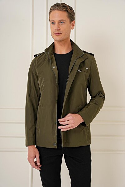 Efor Hakim Yaka Düğme ve Fermuarlı Yan Cepli Mevsimlik Haki Mont Ka 077