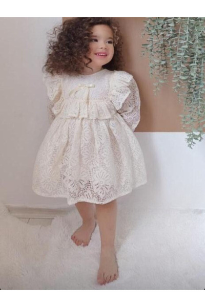 Bilge Trend KIZ ÇOCUK ROBADAN FIRFIRLI BEYAZ DANTEL ELBİSE, DOĞUM GÜNÜ, DÜĞÜN , BAYRAMLIK, PARTİ ELBİSESİ