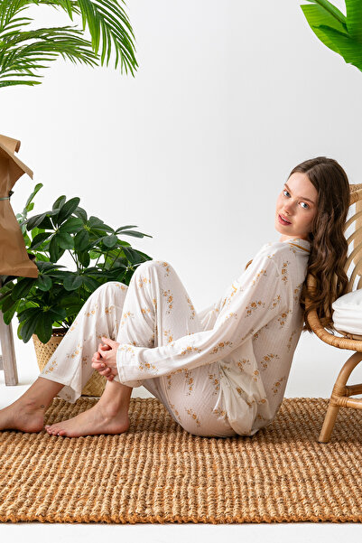 nisaNCa Set de pijamale Pinterest pentru femei cu guler cămașă cu mâneci lungi - Pijamale sezoniere pentru femei - Gamă largă de mărimi