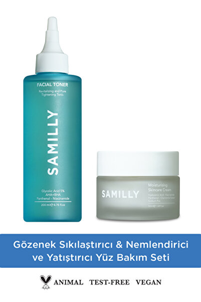 SAMILLY Gözenek Sıkılaştırıcı & Nemlendirici Yüz Bakım Seti – Tonik + Krem (2...