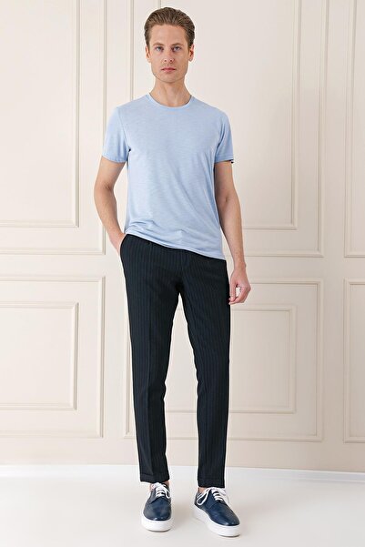 Efor Comfort Fit Pileli İtalyan Çizgili Esnek Pamuk Casual Siyah Pantolon P 1156