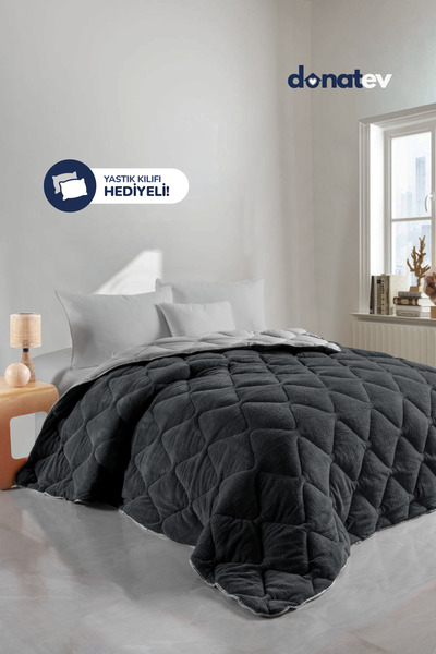 DONATEV "Hediyeli"Çift Kişilik Wellsoft Antrasit Yorgan Seti /195x215
