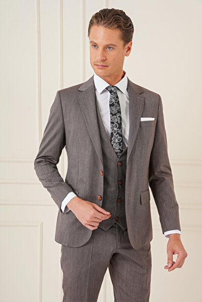 Efor Slim Fit Esnek Yelekli Klasik Vizon Takım Elbise Tk 897