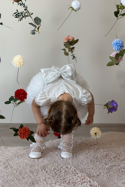 ALYRA Kız Bebek Elbise Kısa Kollu Tüllü Tütü Özel Gün Parti Doğum Günü Düğün Prenses Kız Çocuk Elbise