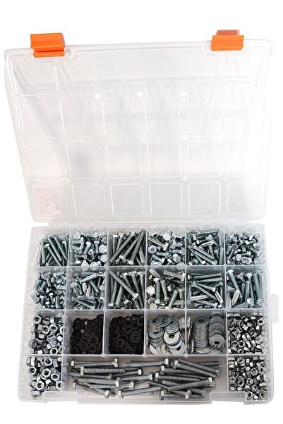 Netzerkoz 1600 parça 17 çeşit altıgen başlı Cıvata, Somun, Pul Seti