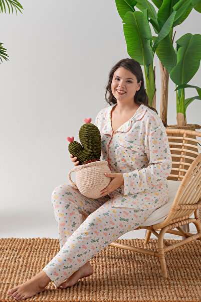 nisaNCa Long Sleeve Shirt Collar Women's Pinterest Pajama Set - Seasonal Women's Pajamas- Plus Size Range