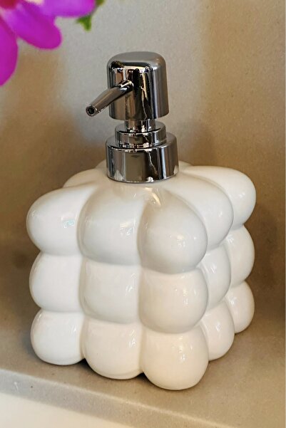 MAKRİ HOME Seramik Üzüm Sabunluk 350 ml – 9x9x15(Y) cm, Siyah Beyaz