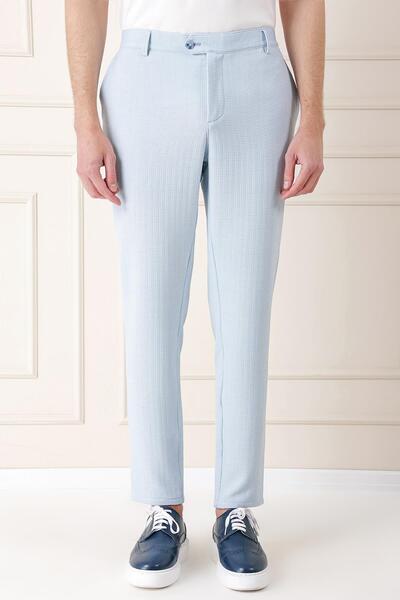 Efor Comfort Fit Beli Lastikli Balıksırtı Dokuma Casual Mavi Pantolon P 1155