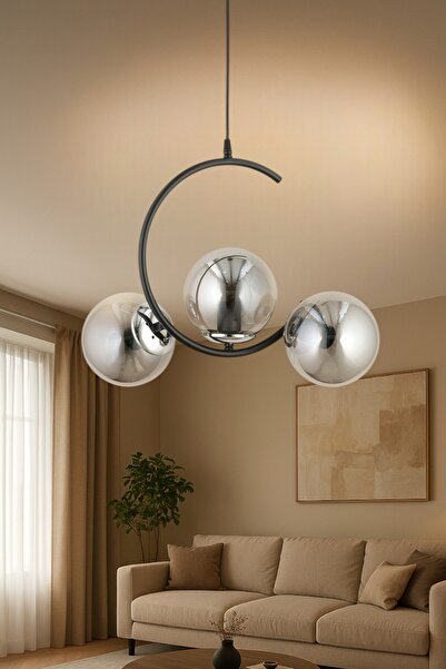 ESSLİGHT Hilal 3 Lü Sarkıt Avize Füme Glob Camlı Salon Yatak Odası Mutfak