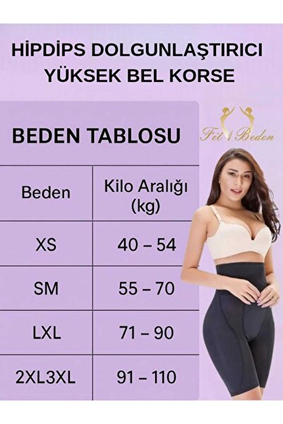 FİT1BEDEN FIT1BEDEN hip dips yüksek bel Basen dolgulu korse silikonlu dolgunlaştırıcı toparlayıcı korse