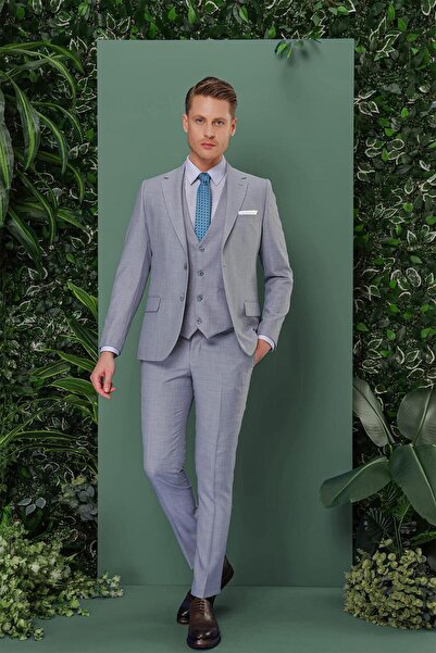 Efor TK 872 Slim Fit Gri-Mavi Klasik Takım Elbise