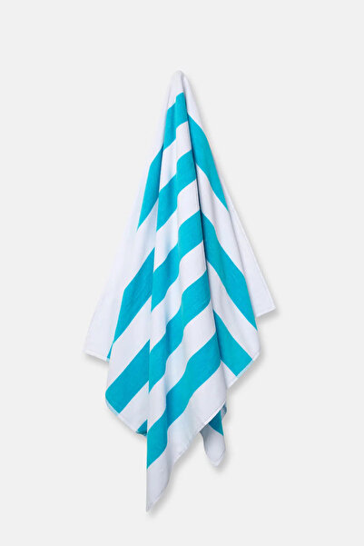 Eros Turquoise Long Stripe Patterned Velvet Towel 80X150