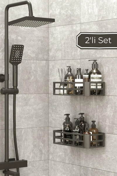 hemlife 2'li Banyo Düzenleyici Set Şampuanlık Sabunluk Rafı Yapışkanlı Duşakabin Düzenleyici Organizer