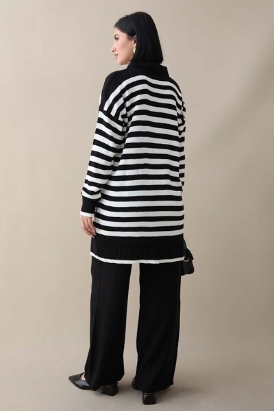 InStyle Shirt Collar Striped Black Knitwear Set