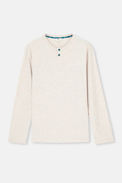 Eros Bej Melanj Yarım Patlı Uzun Kollu Ekose Pantolonlu Pijama Takımı