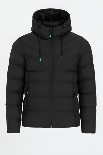 CIVILTIPOLO ERKEK SİYAH SU VE RÜZGAR GEÇİRMEZ KAPÜŞONLU KALIN İÇİ KÜRKLÜ ŞİŞME KABAN&MONT