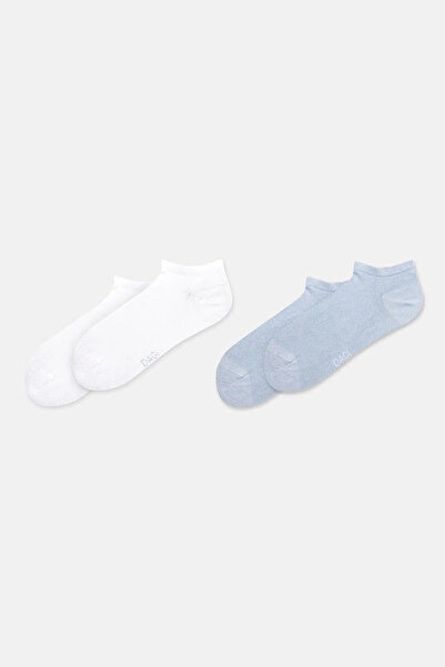 Eros White-Blue Women's 2-Piece Bamboo Basic Booties Socks