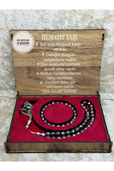 grs oyuncak Doğaltaş Hematit Taşı Faset Kesim Kutulu Tesbih Bileklik Seti