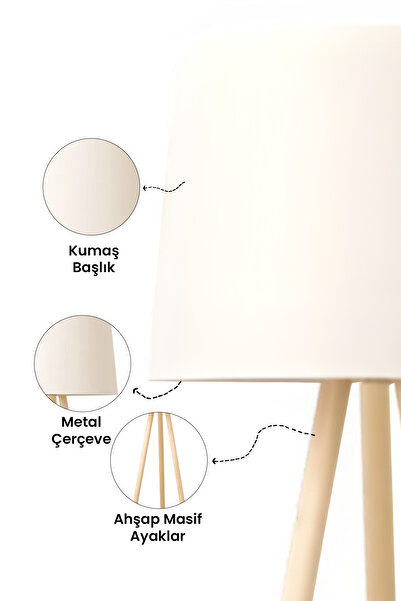 Marrien Woody 3 Ayaklı Tripod Krem Ahşap Lambader | Oturma Odası & Yatak Odası & Salon Lambader