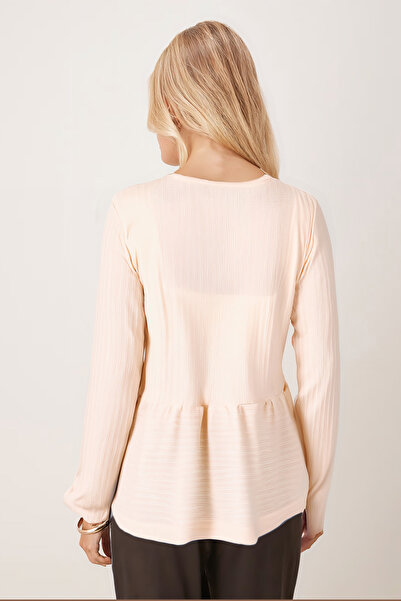 armonika Women's Cream V-Neck Soft Textured Tie-Front Knit Cardigan with Elasticated Sleeves Arm-26K001010