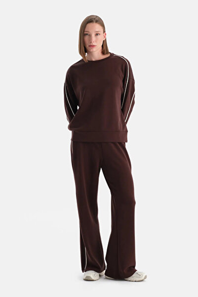 Eros Καφέ γυναικείο παντελόνι με λεπτομέρεια διπλής επένδυσης