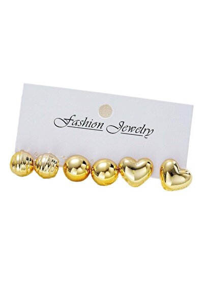 huitich Gold-Tone CCB Half-Circle & Heart Earrings 3-Piece Set