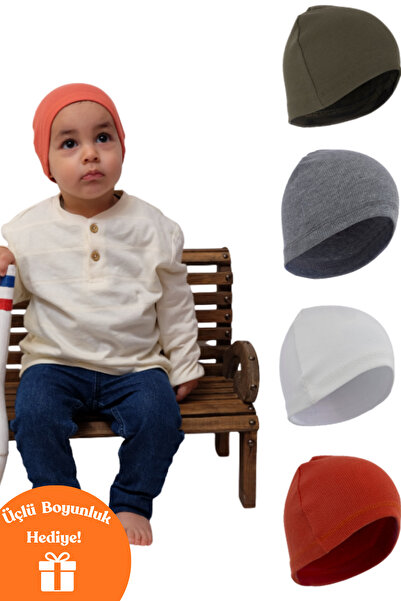Damla Baby & Kids Cotton Beanie Set of 4 + 3 Neck Collars Gift Soft and Delicate
