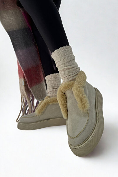 inizio Beige Suede Shearling Women's Boots V4266