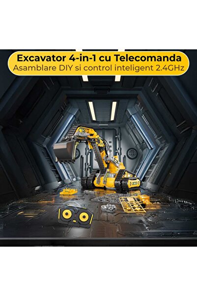 Timebox 4 in 1 Electric Construction Excavator Set with Remote Control – Transformable STEM Toy to Assemble