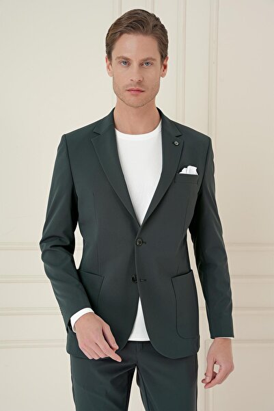 Efor Slim Fit Torba Cep Esnek Spandex Karışımlı Düz Nefti Blazer Ceket C 696