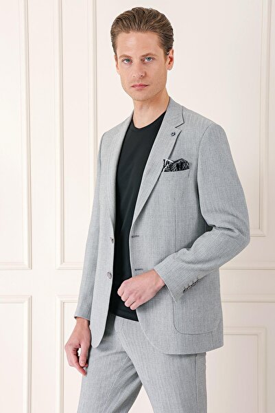 Efor Comfort Fit Çift Yırtmaç Balıksırtı Dokuma Pamuk Casual Gri Ceket C 672