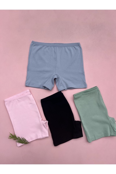 LEYNA BUTİK شورت نسائي مضلع 4 قطع قطن ليكرا (أزرق-وردي-أسود-أخضر)