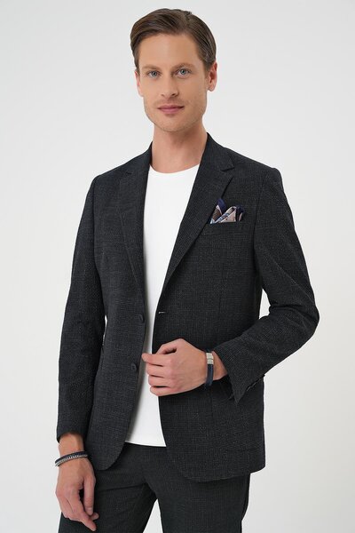 Efor Comfort Fit Torba Cep Pötikare Gofre Kumaş Esnek Casual Lacivert Ceket C 669