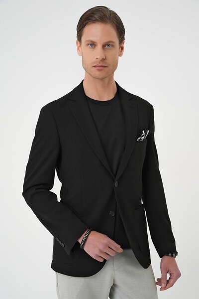 Efor Comfort Fit Torba Cep Gofre Kumaş Casual Siyah Ceket C 679