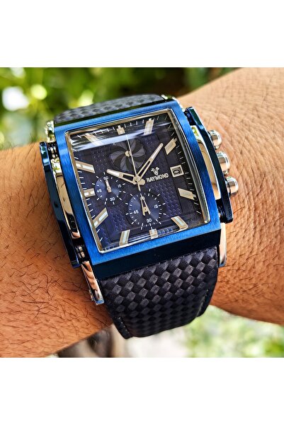 Raymond ساعة يد رجالية سويسرية باللون الأزرق الداكن