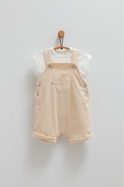 Caramell Move Boy Salopet Suit with Front Pocket Beige