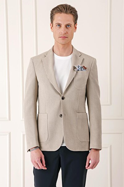 Efor Comfort Fit Torba Cep Şeritli Dokuma Pamuk Casual Taş Ceket C 670