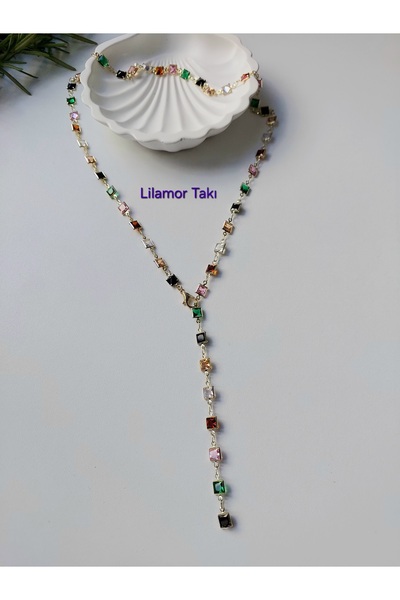 Lilamor Renkli Taşlı Y Kolye