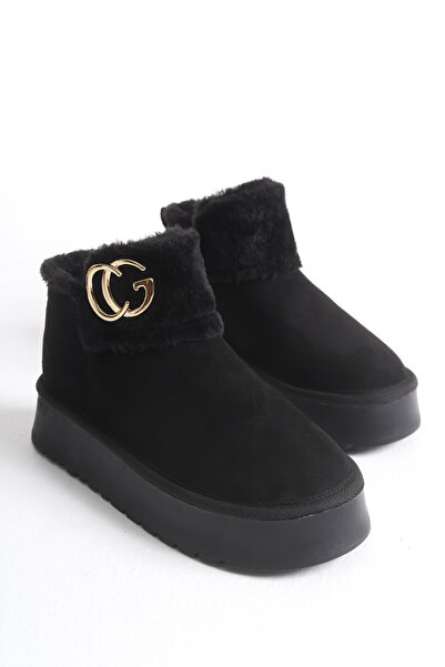 leopar by çetinay 246 Kadın Bej Kürklü UG Bot | Kalın Taban, Sıcak İç Kürk ve Gold Toka Detaylı Modern Kışlık Bot