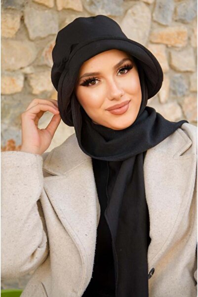 Aişe tesettür Vintage Hat with Black Accessory Detail Scarf
