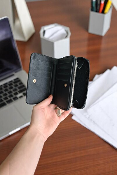 Classbag Kadın Siyah Yumuşak Deri , Fermuarlı Kartlıklı Cüzdan