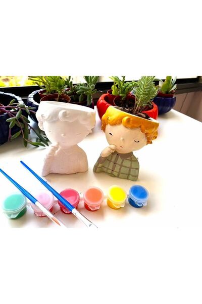 tasarımhikayecisi Alçı Boyama Seti- 1 Adet Sukulent Saksı-aktivite-çocuk Geli...