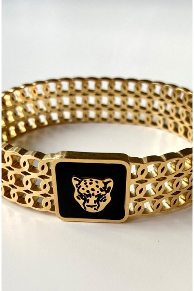 Tupek Store Steel Leopard Pattern Handcuff Bracelet High Quality