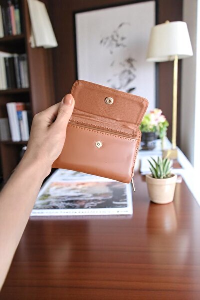 Classbag Kadın Taba Yumuşak Deri , Fermuarlı Kartlıklı Cüzdan