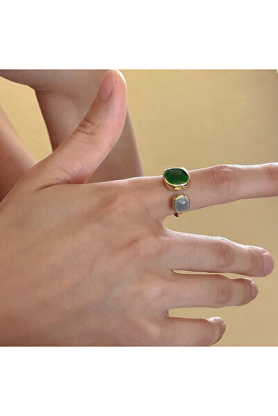 MELENY Kadın Gold Renk Yüzük Seti Tasarım Sedef Ve Yeşil Mineli 6 Parça