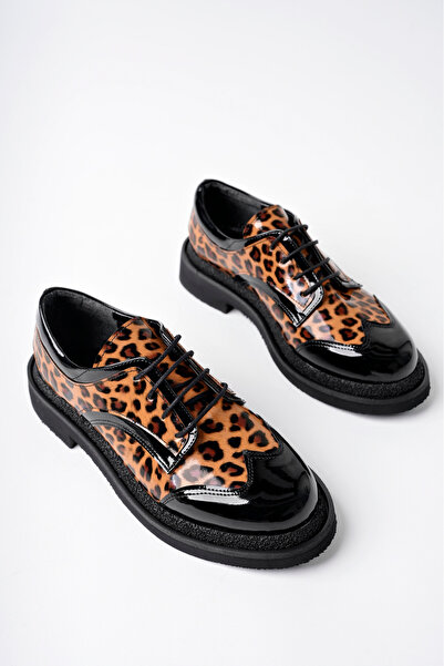 MARSHETTA Leopatra Модель Леопардовий візерунок Чорні шкіряні жіночі повсякде...